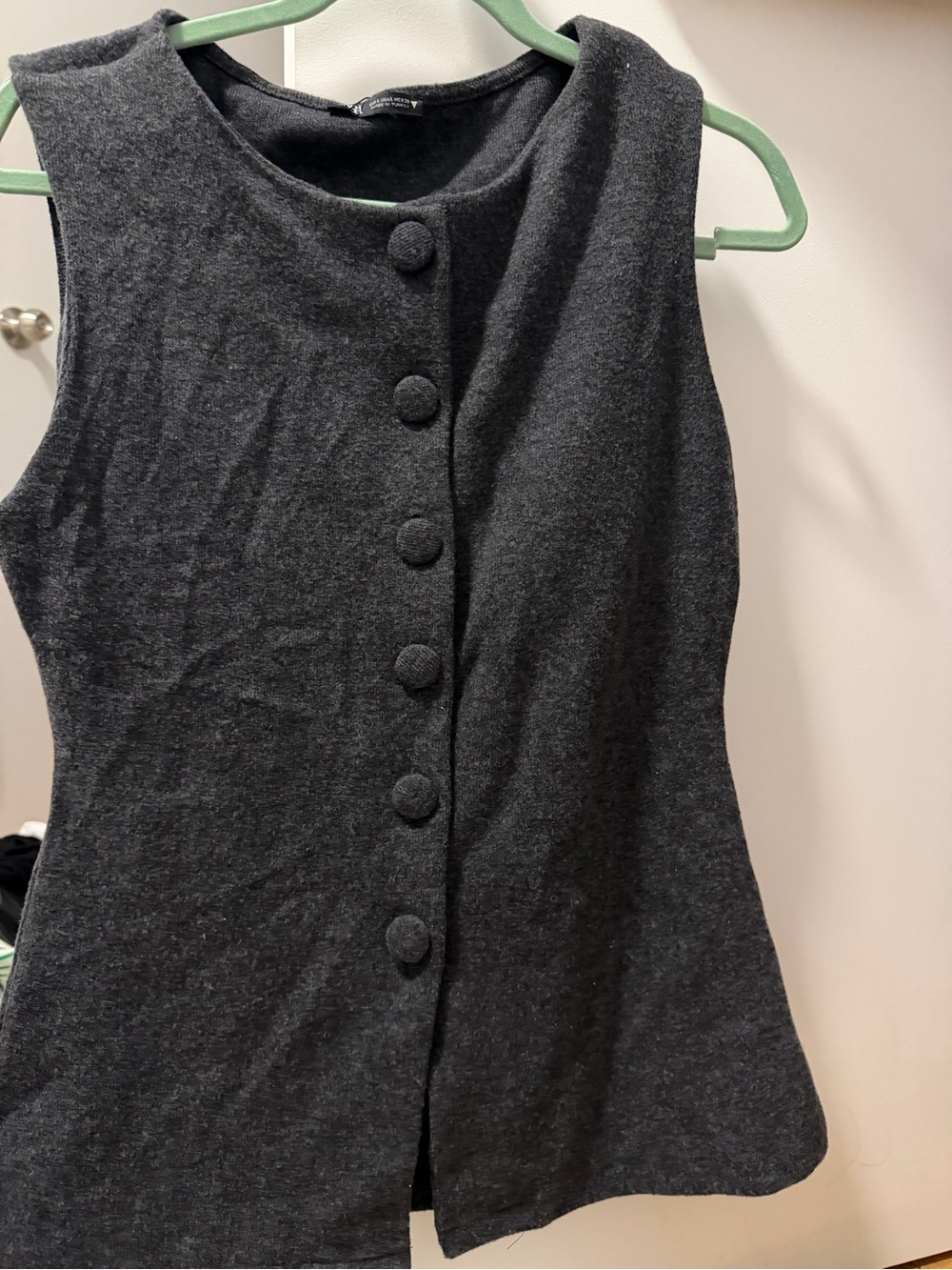 Zara Dark Charcoal Sleeveless Button-Front Knit Top